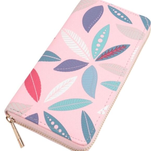 🎁3/$30🎁 Pink Leaf Print Zip Wallet - Picture 8 of 8